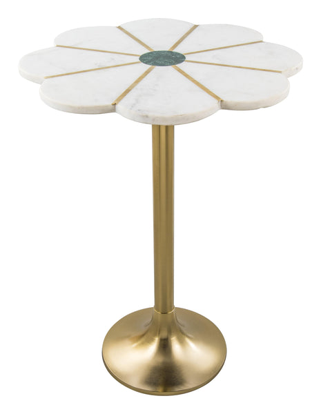 Flower Shape White and Gold Marble Side Table