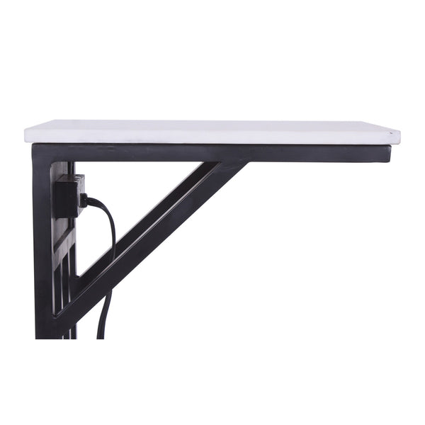 Modern White Marble Top End or Side Table with USB