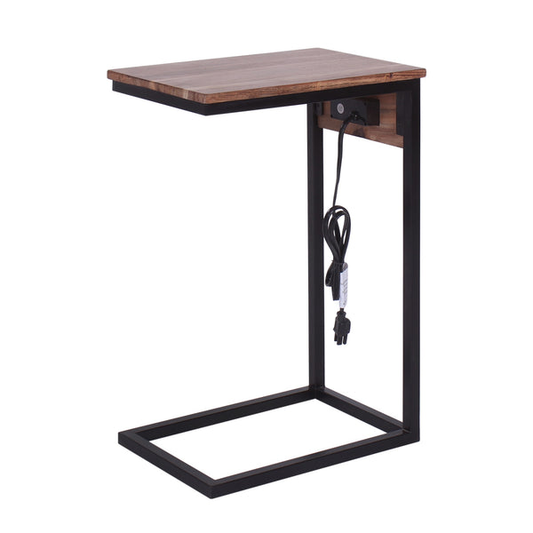 Modern Duo Tone Wood and Metal End or Side Table with USB