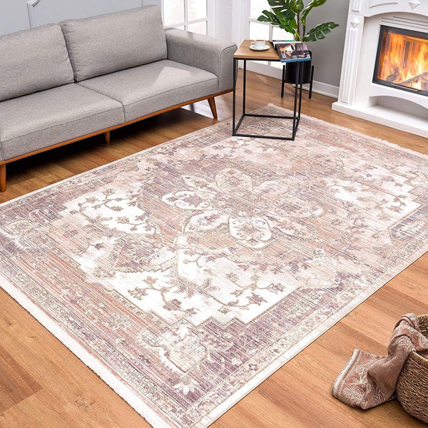 2’ x 4’ Beige Classic Medallion Area Rug