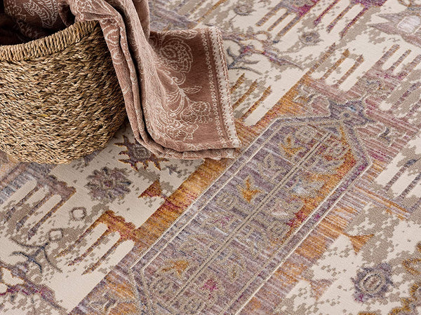 2’ x 4’ Beige Faded Tribal Motifs Area Rug