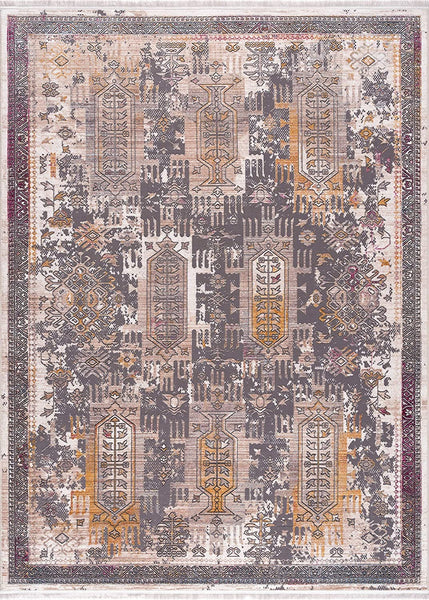 2’ x 4’ Gray Faded Tribal Motifs Area Rug