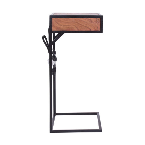 Modern Dark Wood End or Side Table with USB and Drawer