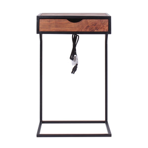 Modern Dark Wood End or Side Table with USB and Drawer