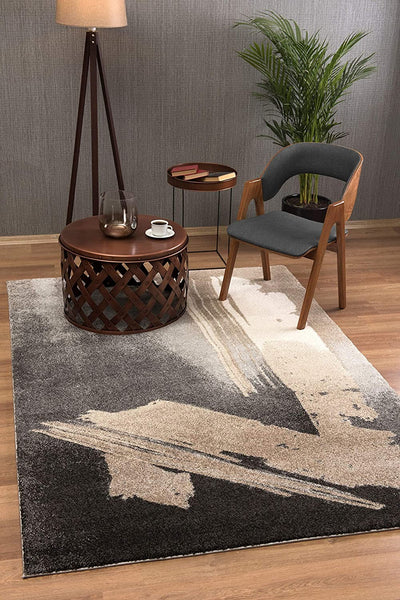 4’ x 6’ Gray and Tan Abstract Stroke Area Rug