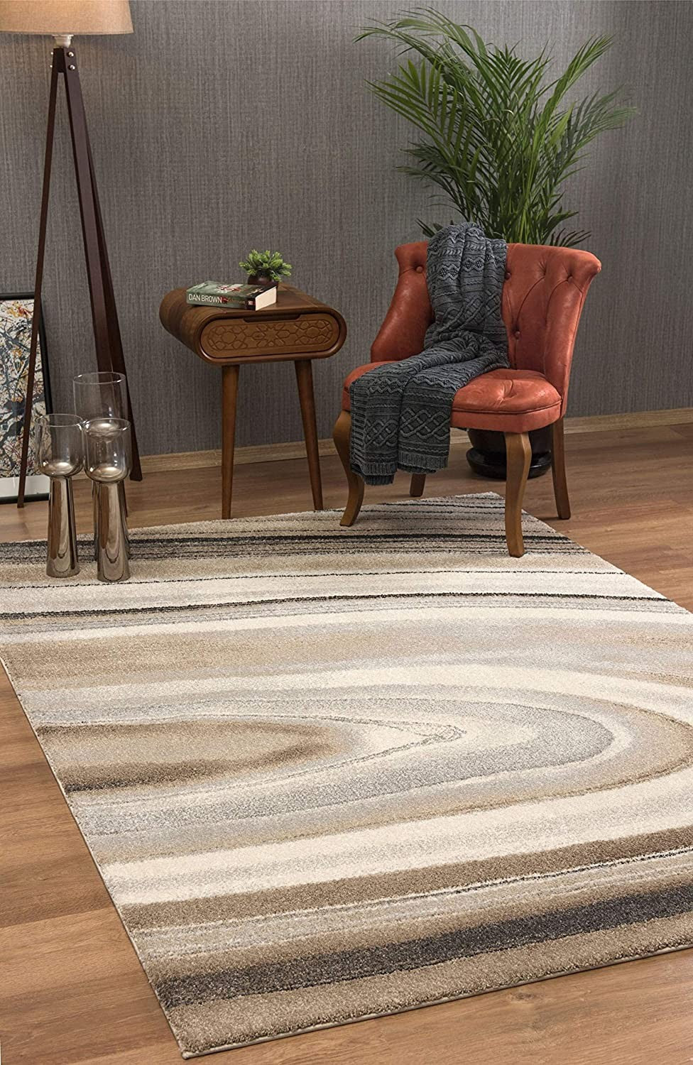 4’ x 6’ Cream and Tan Abstract Marble Area Rug