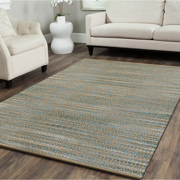 5’ x 8’ Tan and Seafoam Striated Area Rug