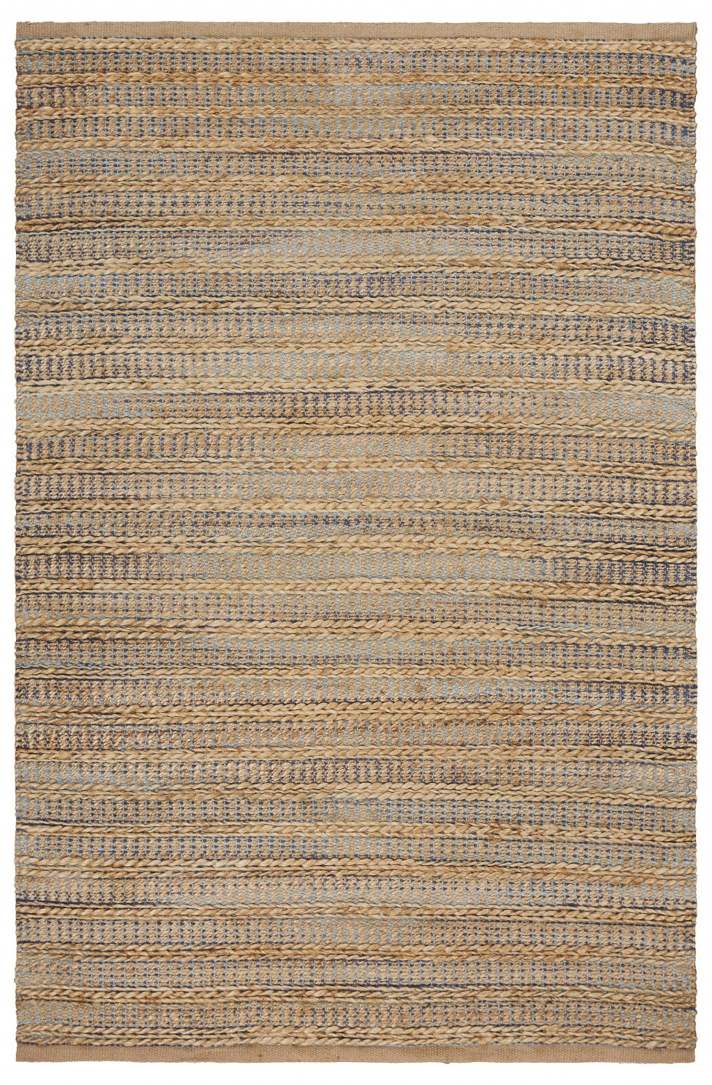 5’ x 8’ Tan and Navy Braided Jute Area Rug