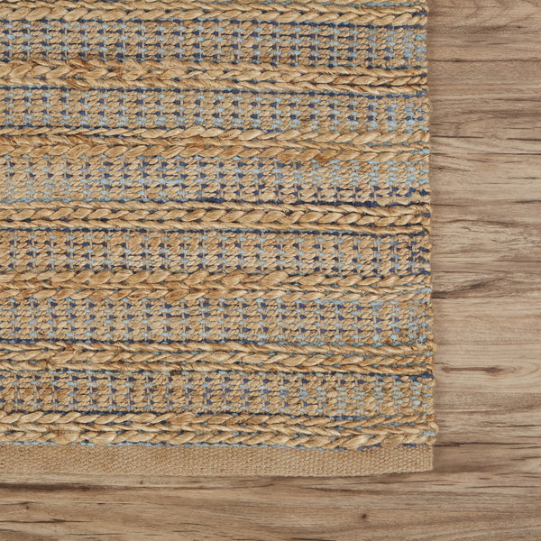 5’ x 8’ Tan and Navy Braided Jute Area Rug