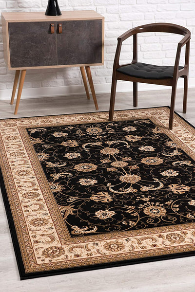 3’ x 5’ Black and Tan Floral Vines Area Rug