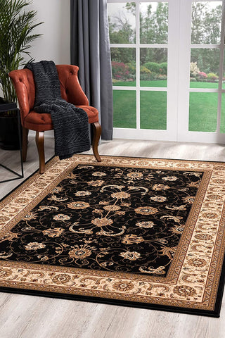 3’ x 5’ Black and Tan Floral Vines Area Rug