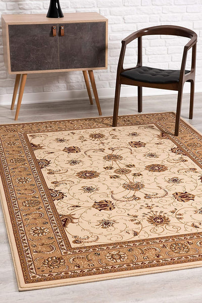 2’ x 4’ Cream and Tan Ornate Border Area Rug