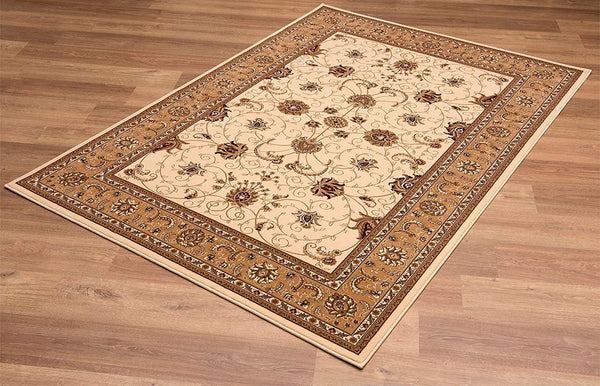 2’ x 4’ Cream and Tan Ornate Border Area Rug