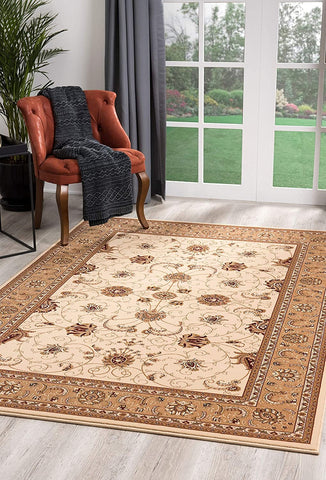 2’ x 4’ Cream and Tan Ornate Border Area Rug