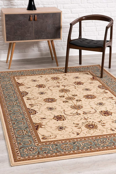 2’ x 4’ Cream and Blue Traditional Area Rug