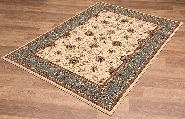 2’ x 4’ Cream and Blue Traditional Area Rug