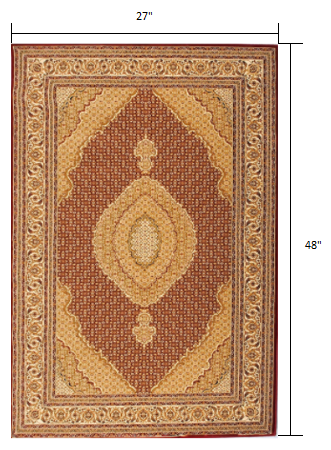 2’ x 4’ Red and Beige Medallion Area Rug