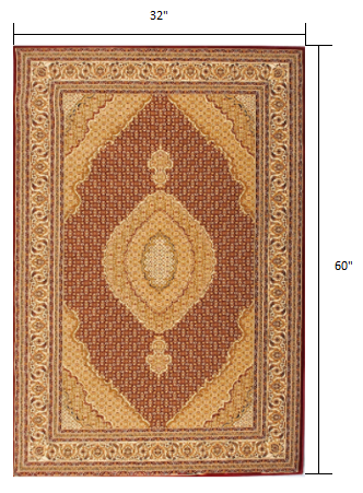 3’ x 5’ Red and Beige Medallion Area Rug