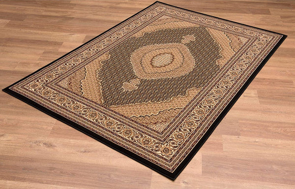 2’ x 4’ Black and Beige Medallion Area Rug