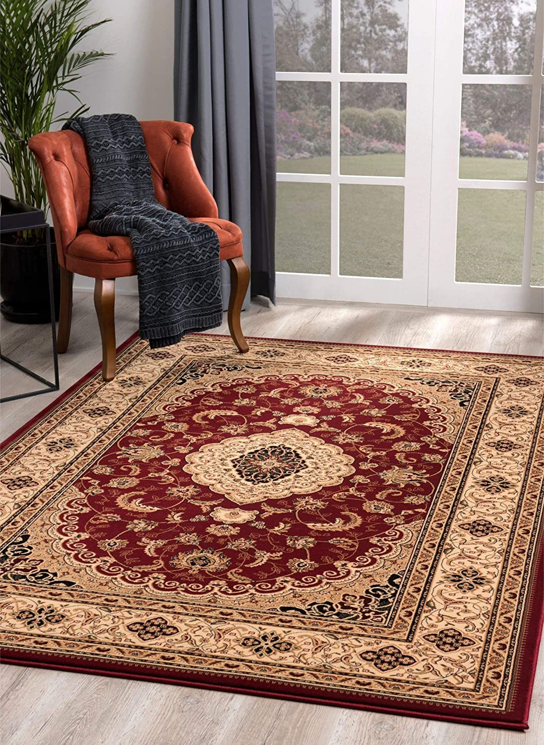 4’ x 6’ Red Floral Medallion Area Rug