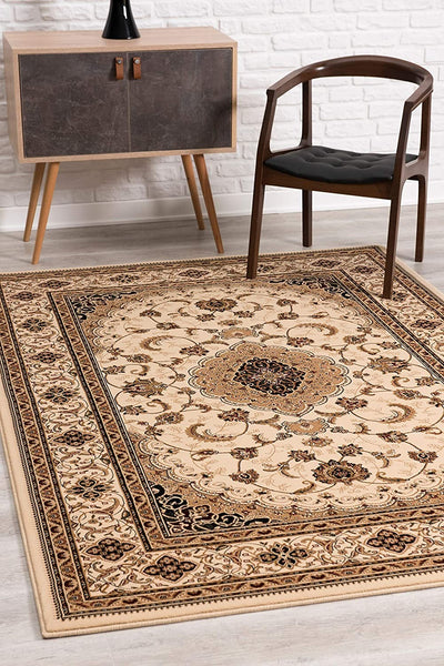 5’ Round Cream Floral Medallion Area Rug