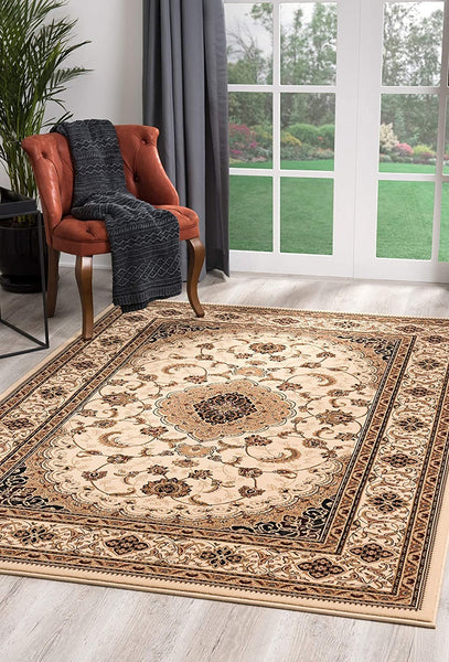 5’ Round Cream Floral Medallion Area Rug