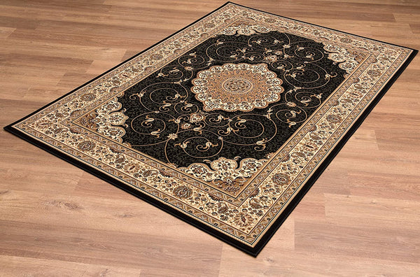 2’ x 4’ Black and Beige Embellished Area Rug