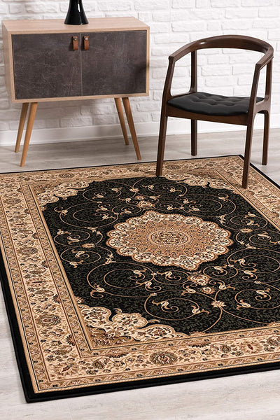 2’ x 4’ Black and Beige Embellished Area Rug