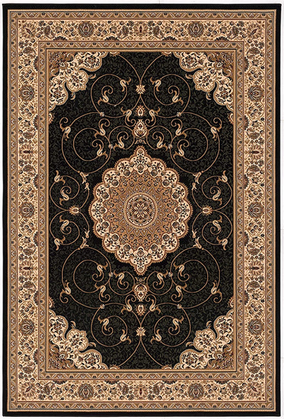 2’ x 4’ Black and Beige Embellished Area Rug