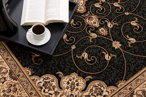 2’ x 4’ Black and Beige Embellished Area Rug