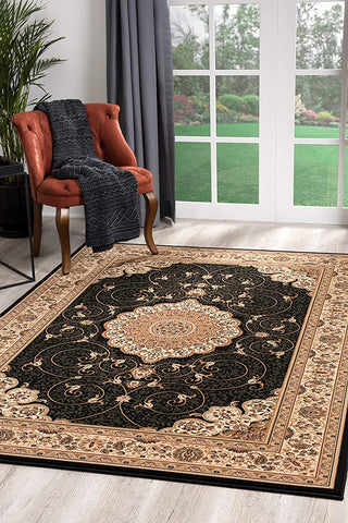 2’ x 4’ Black and Beige Embellished Area Rug