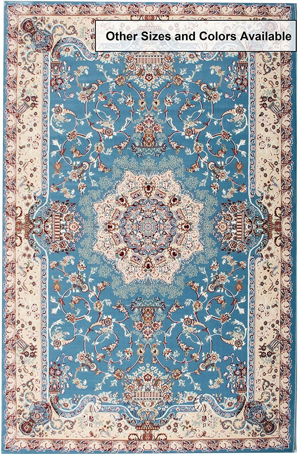 4’ x 6’ Blue and Cream Embellished Area Rug