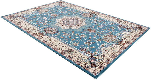 4’ x 6’ Blue and Cream Embellished Area Rug