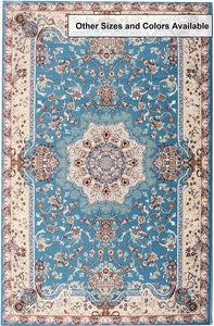 4’ x 6’ Blue and Cream Embellished Area Rug