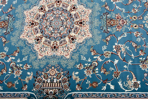 4’ x 6’ Blue and Cream Embellished Area Rug