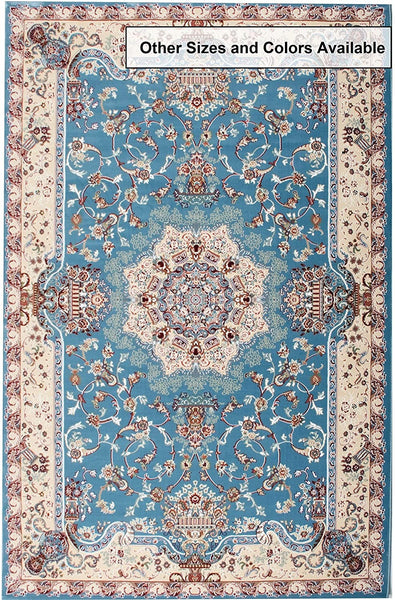 4’ x 6’ Blue and Cream Embellished Area Rug