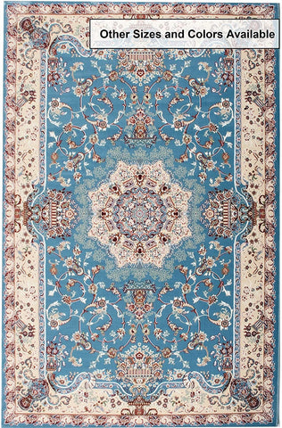 4’ x 6’ Blue and Cream Embellished Area Rug