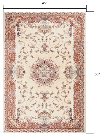 4’ x 6’ Cream Rose Traditional Pattern Area Rug