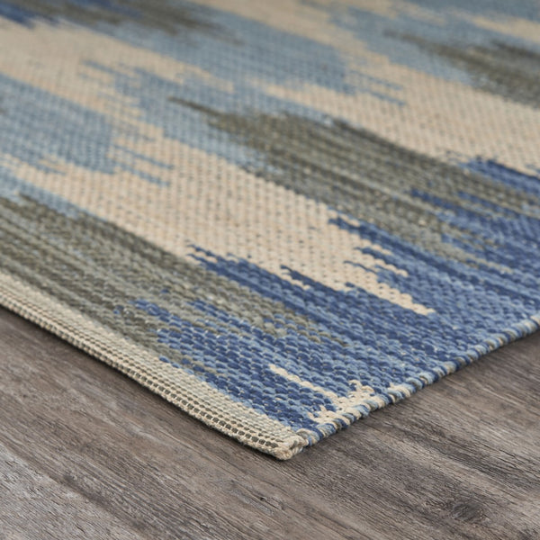 3’ x 4’ Blue and Cream Ikat Pattern Area Rug