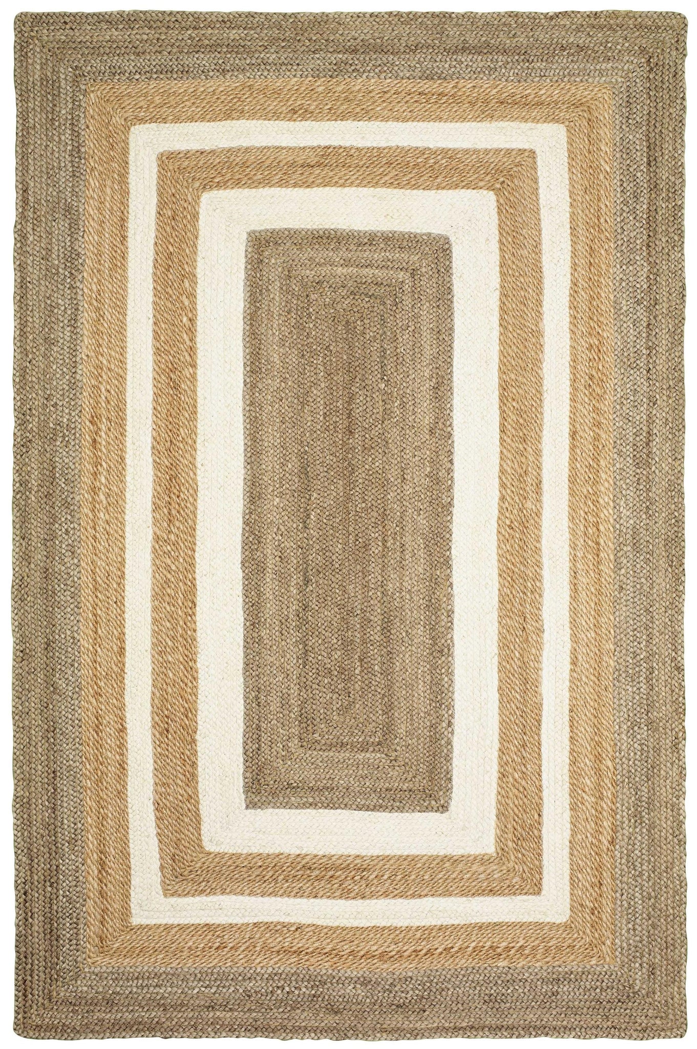 4’ x 6’ Tan and White Multiple Bordered Area Rug