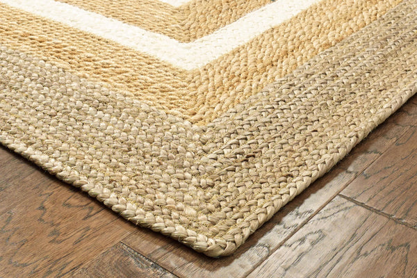 4’ x 6’ Tan and White Multiple Bordered Area Rug