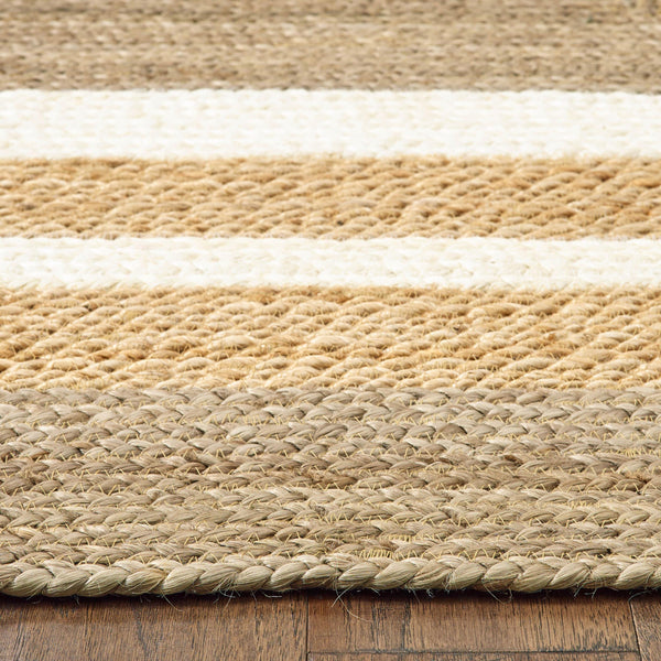 5’ x 8’ Tan and White Multiple Bordered Area Rug