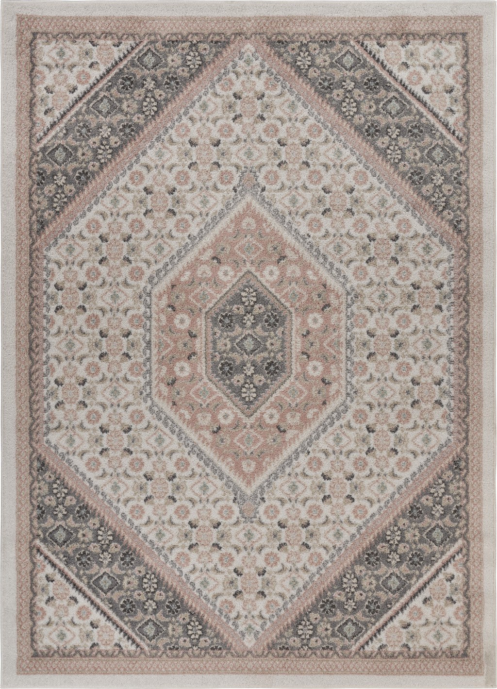 5’ x 7’ Gray and Blush Traditional Area Rug