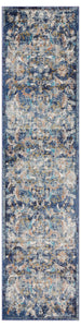 2’ x 9’ Blue and White Jacobean Pattern Runner Rug