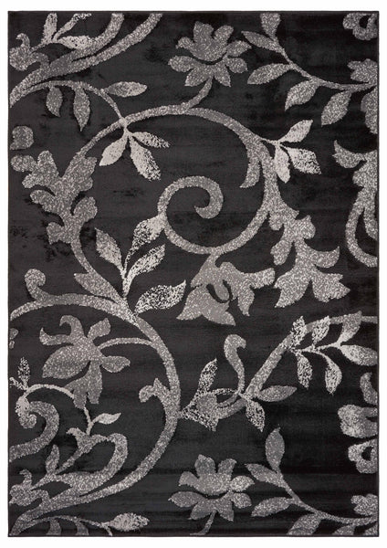 5’ x 7’ Black Filigree Vines Area Rug