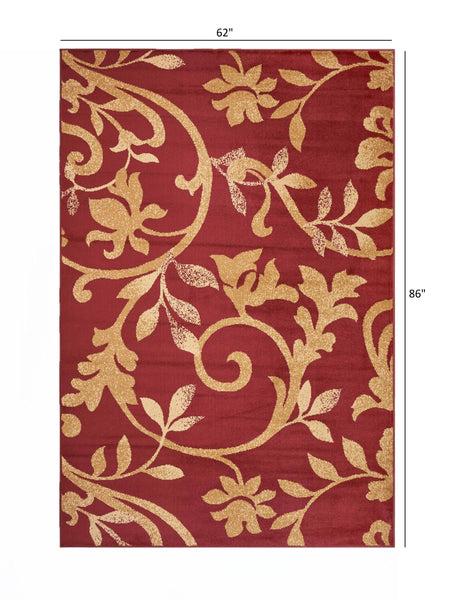 5’ x 7’ Red Filigree Vines Area Rug