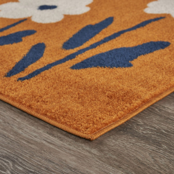 5’ x 7’ Orange and Ivory Flower Field Area Rug