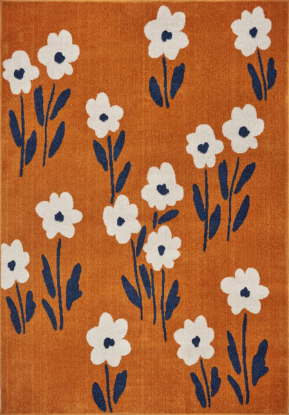 5’ x 7’ Orange and Ivory Flower Field Area Rug