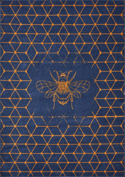 5’ x 7’ Navy and Orange Honeybee Area Rug