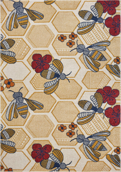 5’ x 7’ Gold and Ivory Bustling Bee Area Rug